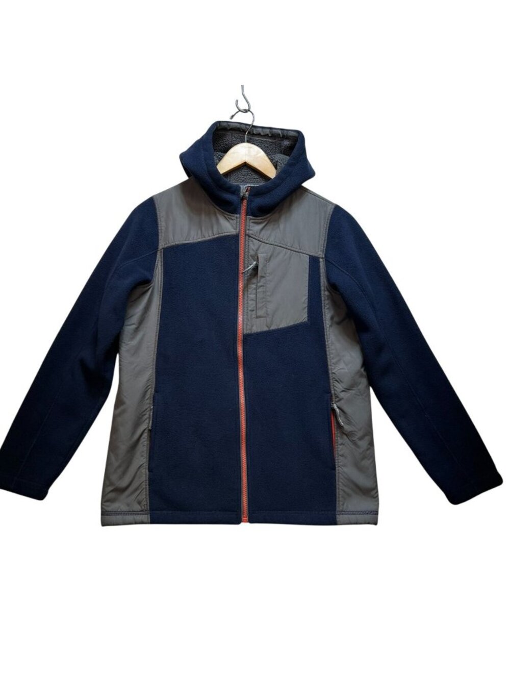 Lands End Womens Fleece Jacket L 14-16 Blue Full-Zip Sherpa-Lined Hooded Outdoor